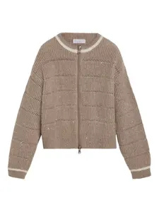 Кардиган на молнии с пайетками Brunello Cucinelli Kids, коричневый