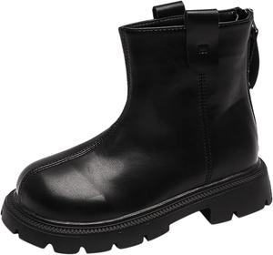 Детские зимние ботильоны для девочек с низким каблуком и утолщенной подошвой, модные, теплые и удобные для прогулок на улице, на легком надевании (черные, 9-9,5 лет, для старших детей) Generic, 9-9.5 Years Big Kids Black