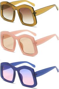 Солнцезащитные очки Melrose Big Square, модные женские, конфетного цвета, ретро, ​​увеличенного размера, трендовые солнцезащитные очки с защитой от УФ-излучения UV400, 3pcs Tea&pink&blue