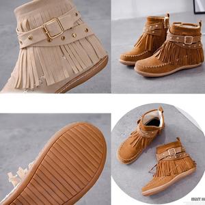 Ботинки в стиле бохо с бахромой, замшевые с кисточками, модные, на молнии, короткие зимние теплые стильные вестерн-ботинки для улицы Generic, Khaki-A