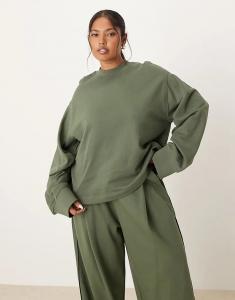 Толстовка ASOS DESIGN Curve с вафельной вставкой цвета хаки