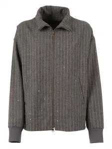 Куртка в тонкую полоску, украшенный пайетками Lorena Antoniazzi, серый