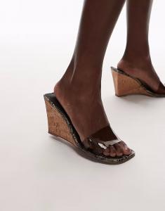 Туфли-мюли Farah на высоком каблуке-танкетке из акрила с отделкой из змеиной кожи Topshop