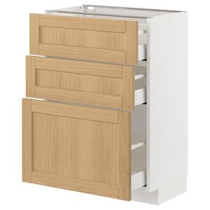 Тумба под шкаф с 3 выдвижными ящиками, белая/дуб Форсбака, 60x37 см IKEA Metod / Maximera
