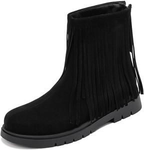 Женские замшевые ботильоны с бахромой, низкий плоский каблук, округлый носок, молния, зимне-осенние, с кисточками, нарядные короткие ботиночки JOEUSTY, Black-Velvet Lined