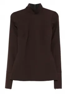 Блузка с высоким воротом и длинными рукавами THELATEST, коричневый
