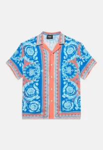 Неформальная рубашка, джаванезский электрический барокко, унисекс, блузка на пуговицах Versace, Blue/Apricot Milk