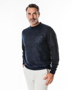 Темно-синий мужской льняной свитер с круглым вырезом Wickett Jones, темно-синий