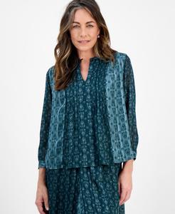 Укороченная блузка Damask Shine с присборенным верхом Style & Co, Damask Pon Pine