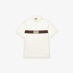 Полосатая рубашка-поло из эластичного хлопка с нашивкой-логотипом для 4–12 лет Gucci, слоновая кость