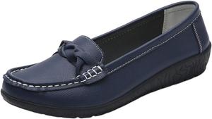 Женские универсальные оксфорды с элегантным бантом, удобные туфли на низком клиновидном каблуке, кожаные туфли на молнии PU Ctreela, Dark Blue