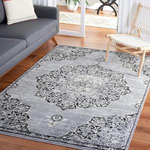 Ковер SAFAVIEH, 183 x 275 см, Brentwood Collection - Grey & Black, медальонный дистресс-дизайн, без линьки и простой в уходе, идеален для помещений с высокой проходимостью в гостиной, спальне (BNT802H)