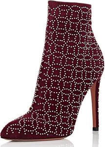 Женские модные ботильоны FSJ на высоком каблуке с заклепками, закрытым заостренным носком, шпильки, молния, осенне-зимняя обувь, размеры 4-15 М US, Dark Red Pattern