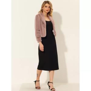 Женское укороченное флисовое пальто с длинными рукавами и зубчатыми лацканами и открытой передней частью ALLEGRA K