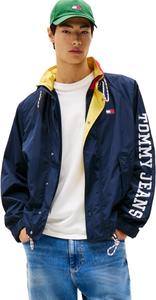 Мужская легкая водонепроницаемая ветровка с капюшоном Tommy Jeans в цветных блоках Tommy Hilfiger, Dark Night Navy / Red Hot