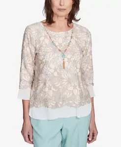 Топ Petite Kensington Gardens с цветочным кружевом и плетеной отделкой, с ожерельем Alfred Dunner, мультиколор