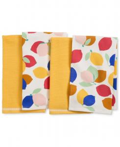 Набор кухонных полотенец из хлопка с фруктовым рисунком, 28 x 16 дюймов Sur La Table, Yellow/Blue/Ivory