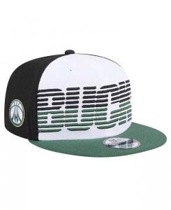 Мужская белая/зеленая бейсболка Milwaukee Bucks Throwback Gradient Tech Font 9FIFTY Snapback New Era
