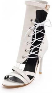 Женские ботильоны на высоком каблуке MRKEWUNEY с открытым носком и шнуровкой, летние модные ботильоны, 39 White