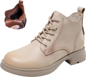 Женские кожаные ботильоны на шнуровке MOYOWEI, осенне-зимние, удобные, с нескользящей подошвой, на устойчивом каблуке, деловые оксфорды, повседневные короткие ботинки, Beige Velvet