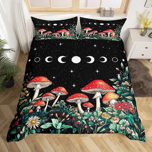 Erosebridal Богемный комплект постельного белья с грибами, природный дизайн для детей и взрослых, триповый принт, ботаническая тематика, Green Red Black