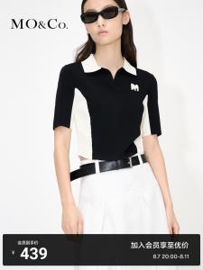 Короткий укороченный свитер Moco с воротником и контрастной вышивкой, черный