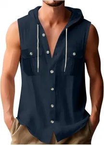 Мужская хлопковая льняная безрукавка с капюшоном