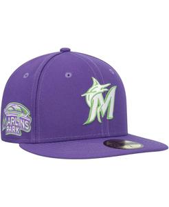 Мужская фиолетовая приталенная шляпа Miami Marlins Lime Side Patch 59FIFTY New Era