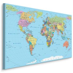 Картина на холсте Muralo bunte politische Weltkarte, 70x50x50 см цвет blau/grün/gelb