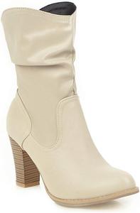 Женские модные вестерн-ботильоны VOKLIN с запрокинутым голенищем, круглым носком и массивным каблуком, Beige-Velvet Lined