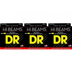D.R Strings Струны для бас-гитары DR Strings MLR-45 Hi-Beam из нержавеющей стали - .045-.100, средне-легкие (упаковка из 3 шт.)