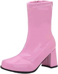 Женские ботильоны на квадратном каблуке с искусственной кожей, с круглым носком и молнией, для вечеринок и клубов Generic, Pnnrk