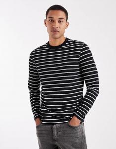 Футболка с длинным рукавом ASOS DESIGN в черно-бежевую полоску