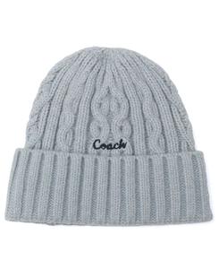 Женская вязаная шапка-бини с вышивкой COACH, Light Blue