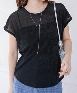 Прозрачный велюровый топ с французскими рукавами.