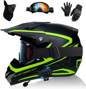 Шлем мотоциклетный Esrada Bluetooth для мотокросса, черный / зеленый