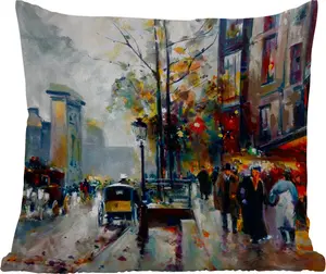 Подушка для улицы - Живопись - Город - Масло - 40x40 см - Устойчива к атмосферным воздействиям - Подушка для отдыха - Подушка - Интерьер - Обивка с рисунком MuchoWow