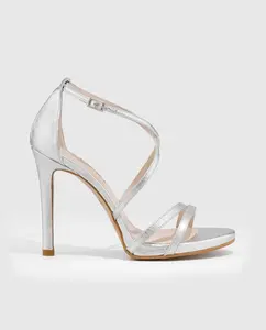 Женские сандалии на каблуке из металлической кожи Lodi, серебряный