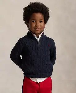 Мальчики 2-7 лет кабельная вязка хлопковый свитер с четвертью молнии Polo Ralph Lauren, синий