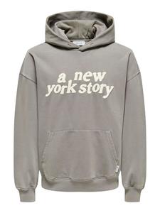 Толстовка Only&Sons Pullover Kapuze druck Känguru Tasche locker, серый