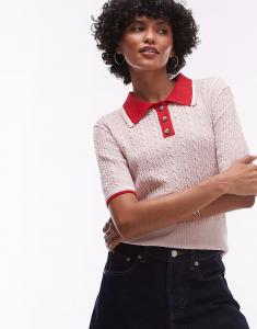 Топ Topshop с усадкой и плетением «косичка» в розовом и красном цвете