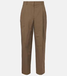Лиловые хлопковые брюки с широкими штанинами из поплина High-Rise The Row, хаки