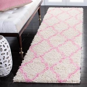 Ковер-дорожка SAFAVIEH, 69 x 183 см, Dallas Shag Collection, Ivory & Light Pink, узор Trellis, без ворса и простой в уходе, идеален для помещений с высокой проходимостью в гостиной, спальне (SGD257P)