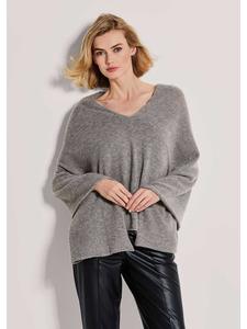 MADELEINE Элегантная кашемировая куртка-пончо серо-бежевого цвета с меланжевым эффектом