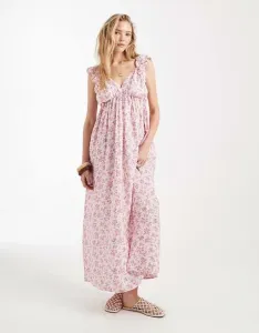 Розовое платье макси с оборками и v-образным вырезом Vero Moda