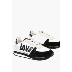 Кроссовки LOVE из замши, кожи и ткани Moschino, Black and White