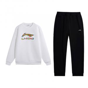 Толстовка Li-Ning, мужской комплект из 2 предметов, белый top+черный pants