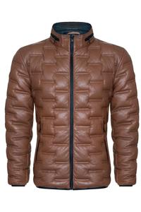 Стеганый кожаный бомбер на пуховике ресифи Infinity Leather, коричневый