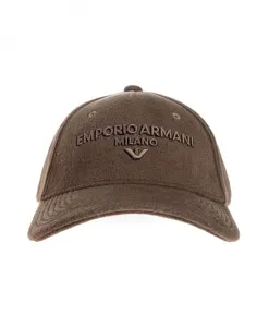 Коричневая бейсболка с вышитым логотипом. Emporio Armani, коричневый