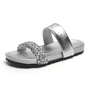Женские тапочки-слайды со стразами, устойчивые к истиранию O.L, Silver